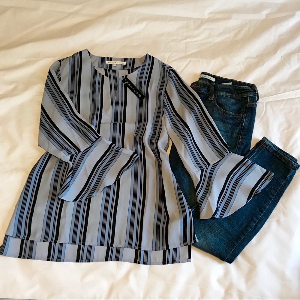 Violet+Claire blue flare sleeve blouse